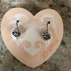 Silver Heart Dangling Earrings w/ Rhinestones NWT
